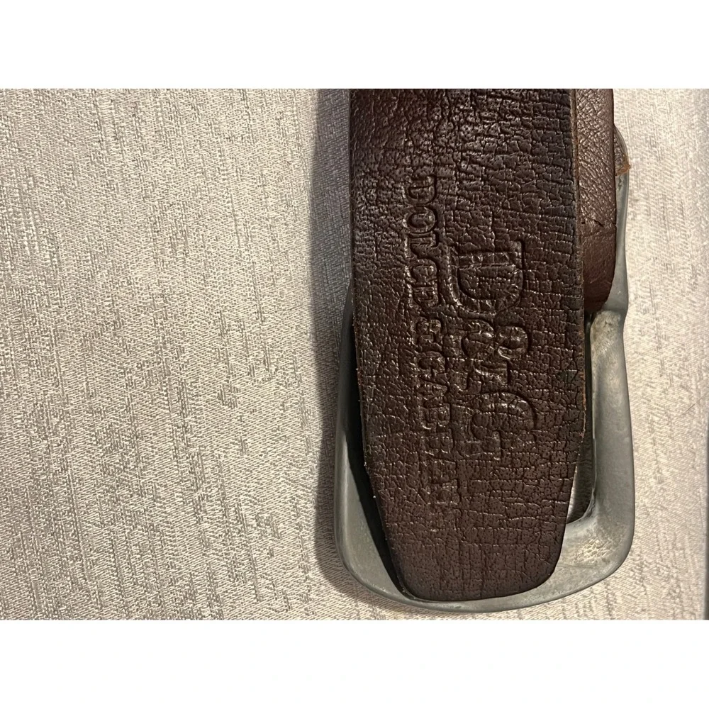 D&G Dolce & Gabbana Vintage Brown Genuine Leather Belt Matte Silver Buckle 44in